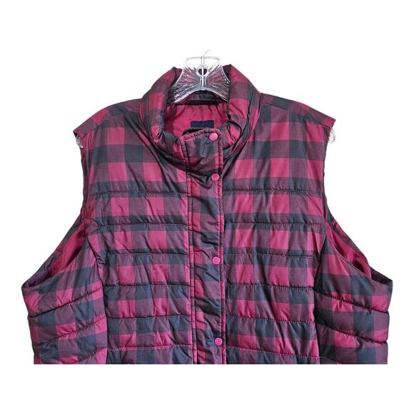 GAP Women's XXL 2X Puffer Vest Buffalo Check Red Black Snaps Gorpcore 48" AS IS - Picture 2 of 8